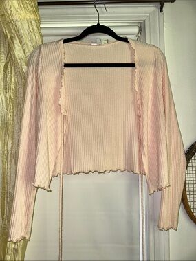 gaze Light Pink Ribbed Cropped Tie-Front Cardigan